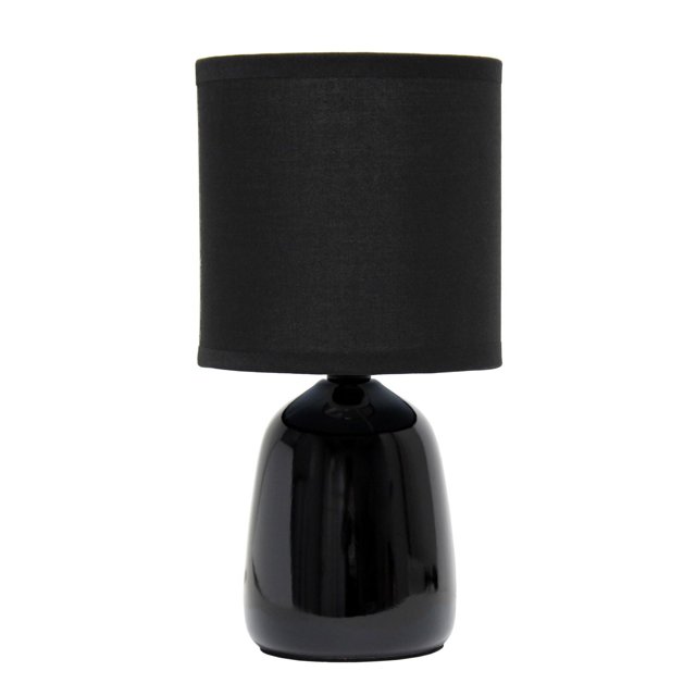 Simple Designs 10.04" Tall Traditional Ceramic Thimble Base Bedside Table Desk Lamp with Matching Fabric Shade for Home Decor, Nightstand, Bedroom, Living Room, Entryway, Office, Black