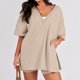 thumbnail image 1 of Conjuntos De 2 Piezas Lady Workout Sets Camiseta extragrande simple y trajes casuales cortos para yoga en el gimnasio Cgtredaw Beis M para Mujer, 1 of 1