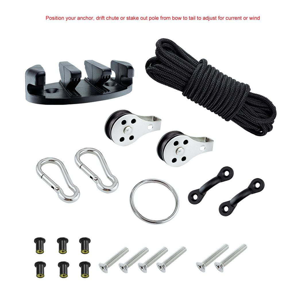harayaa 2Set Kayaks Anchor Trolley Kit (Well Nut) with 30ft Rope Kayak Fishing Accessory
