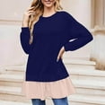 thumbnail image 2 of ATOYSOY Women's Crew Neck Sweatshirts Outwear Loose Dressy Tops Long Sleeve Tees Fall Winter Color Block Babydolls Pullover Fashion Casual Shirts Fake Two Blue M, 2 of 6
