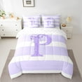 thumbnail image 2 of Feelyou Purple Monogrammed P Bedding Comforter Set 7pcs, Geometric Stripes Queen Bedding Sets, Bowknot Princess Queen Sheet Sets, Lightweight Room Decor, 2 of 7