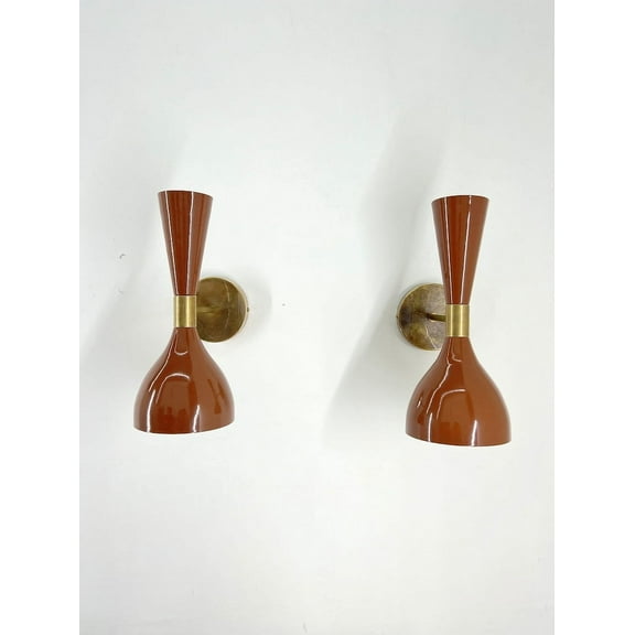 Pair of 2 Light Mid Century Brass Wall Sconce Modern Polished Halloween Gift Itm