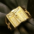 thumbnail image 3 of Opvise Chic Jesus Cross Carved Cubic Zirconia Inlaid Ring Unisex Wedding Jewelry Gift, 3 of 7
