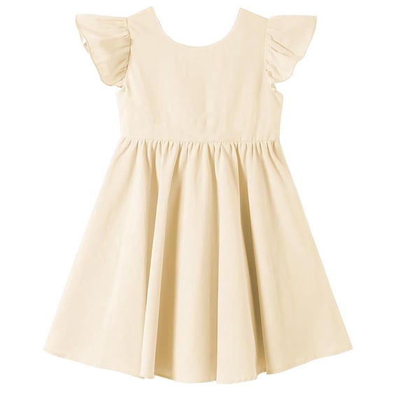 OGLCCG Girl Summer Dress Cotton Crewneck Ruffle Sleeveless A Line Pleated Flowy Midi Dresses Kids Loose Fit Beach Sundress 1-8 Years