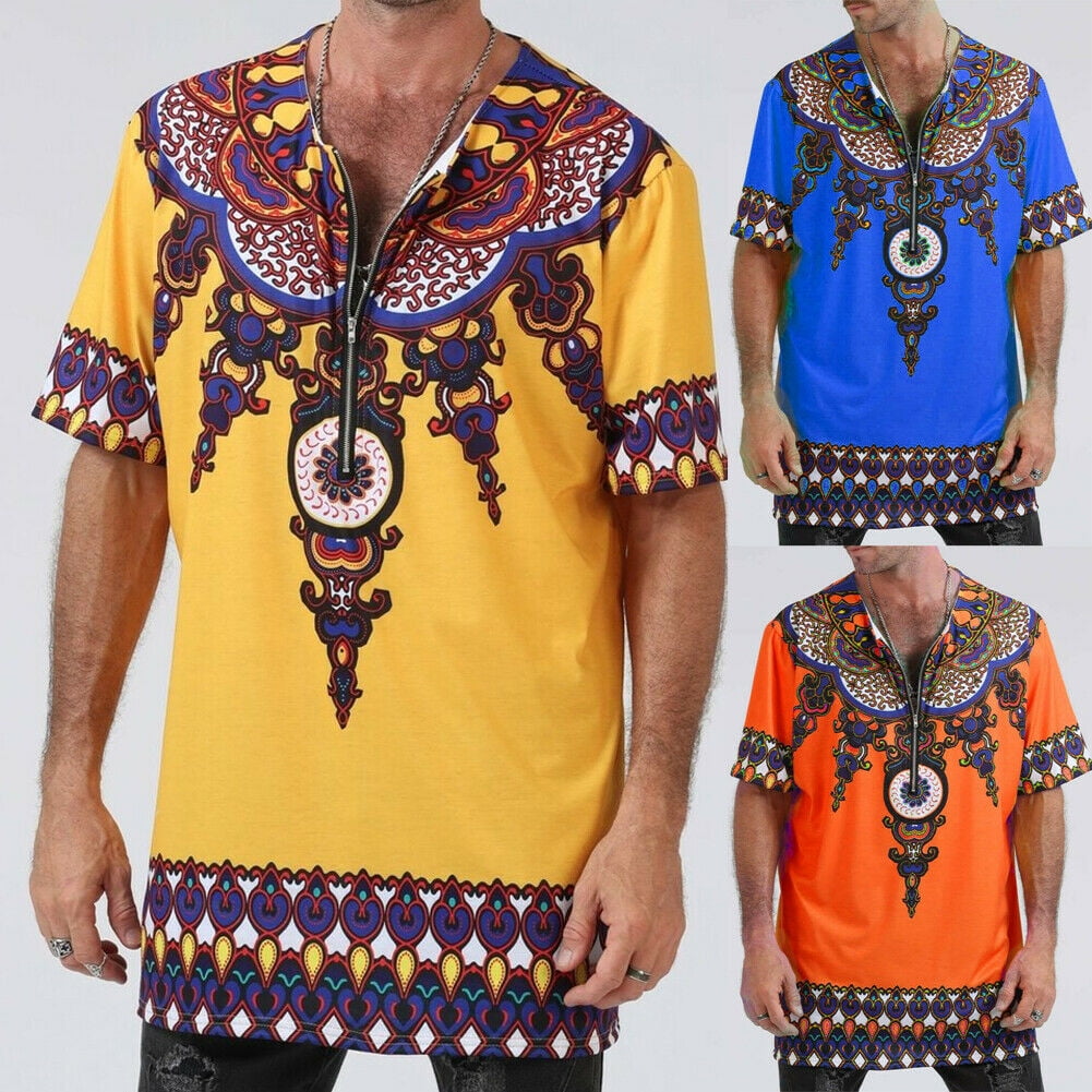 African Dashiki Mens Casual Print Tribal Shirt Top Blouse Clothing Shirts 