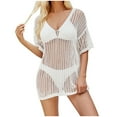 thumbnail image 2 of Brilliant Beach Cover up Womens Bathing Suit Crochet Cover Ups Bikini Swimsuit Loose Short Sleeve Coverup Sexy Skirt Sleeveless Tank Hollow Out(White,One size), 2 of 7