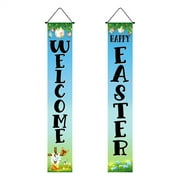 Easter Decoration Couplet Banner Porch Sign- Welcome Easter Hanging Front Door Couplet Outdoor Indoor Easter Party Ornament