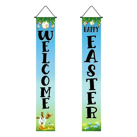 Easter Decoration Couplet Banner Porch Sign- Welcome Easter Hanging Front Door Couplet Outdoor Indoor Easter Party Ornament