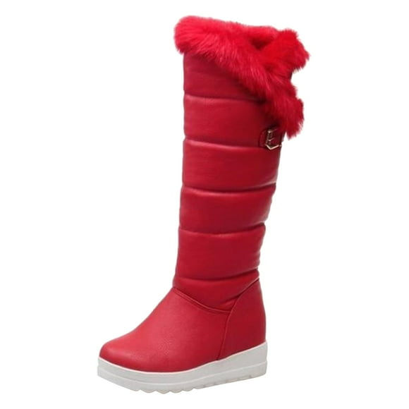 jsaierl Women Knee High Snow Boots Winter Thick Fleece Faux Fur Lined Lining Winter Shoes - Ladies Solid Knee-High Boots