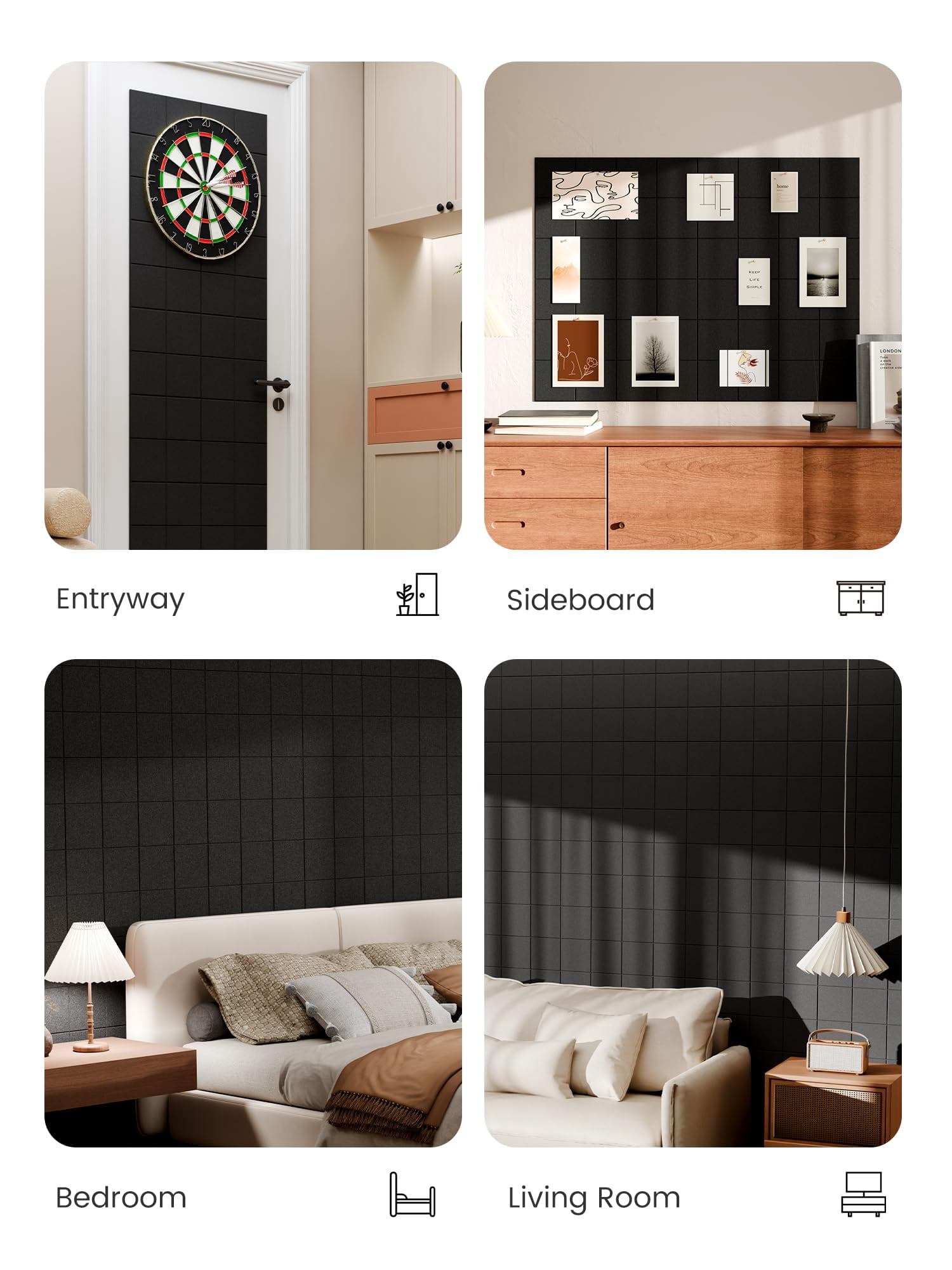 Large Felt Bulletin Board  48" X 36" Cork Alternative 12-pack Wall Tiles With 4-compartment Design 30 Push Pins 70 Adhesive Tabs Ideal For Office & Home Decor Black