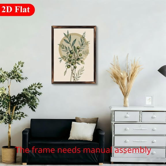 Botanical 12x16 Inch Framed Wood Wall Art, Watercolor Olive Branch with Green Leaves 1pc for Modern Farmhouse Home Decor