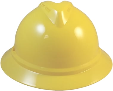 MSA Advance Full Brim Vented Hard Hats with 4 Point Ratchet Suspensions Yellow