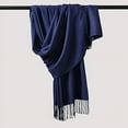 thumbnail image 4 of Women Scarf Pashmina Shawls and Wraps for Evening Dresses, Winter Fashion Soft Warm Long Large Scarves, Lightweight Silk Solid Colors Capes for Ladies Navy, 4 of 5