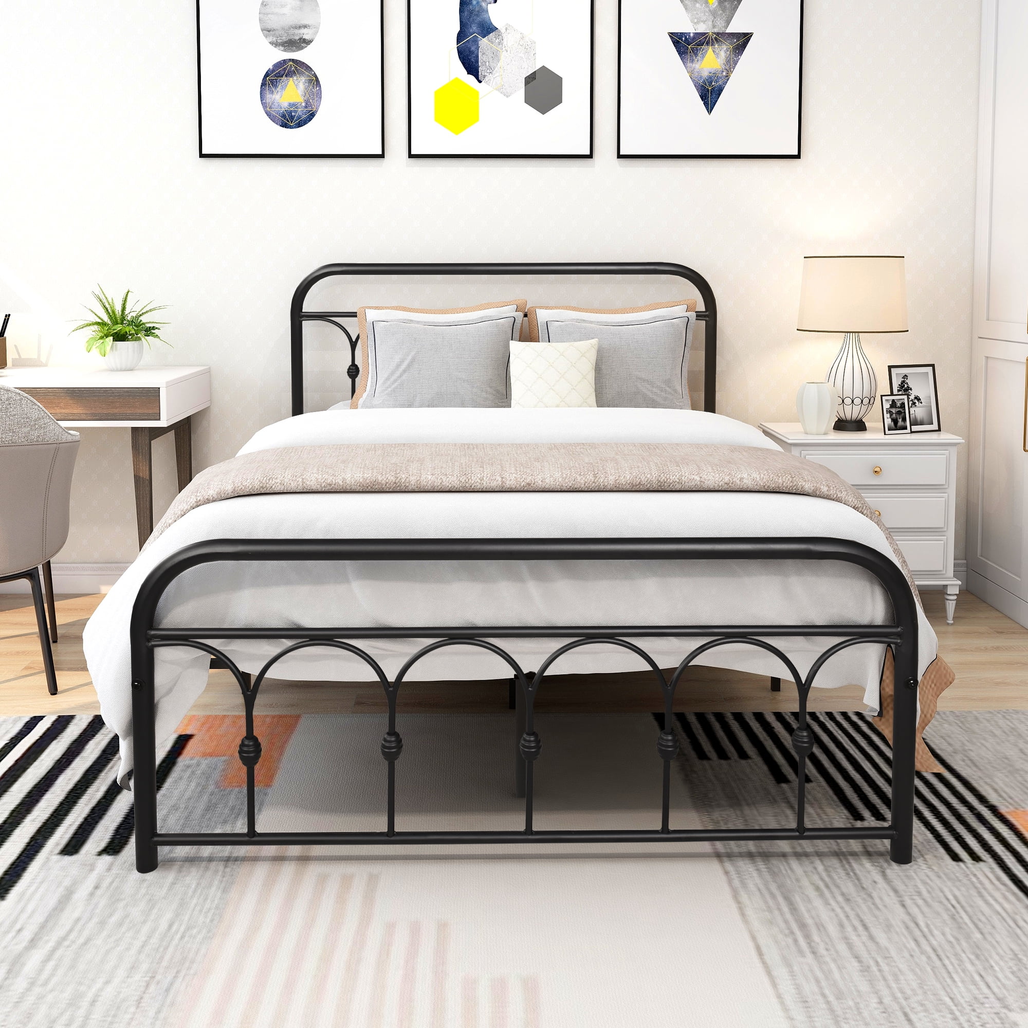 Buy SESSLIFE Full Size Bed Frame, Antique Full Platform Bed Frame with Headboard and Footboard
