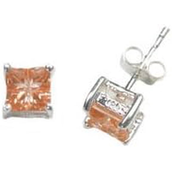 5mm Square Princess-Cut Simulated Champagne Diamond Stud Post Sterling Silver Earrings[z055]