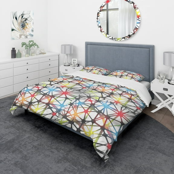 Designart 'Triangular Abstract Black and White Lined 3D Illustration' Modern & Contemporary Duvet Cover Set
