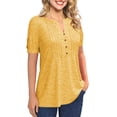 thumbnail image 2 of Langwyqu Summer Fashion Short Sleeve Casual Blouse Women Solid Color Buttons Blouse Tops, 2 of 4