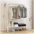 thumbnail image 3 of SUSUZI 51” Double Rod Clothes Rack, Garment Rack with Wheels, Closet Organizer with 4 Hooks and Bottom Storage, White, 3 of 5
