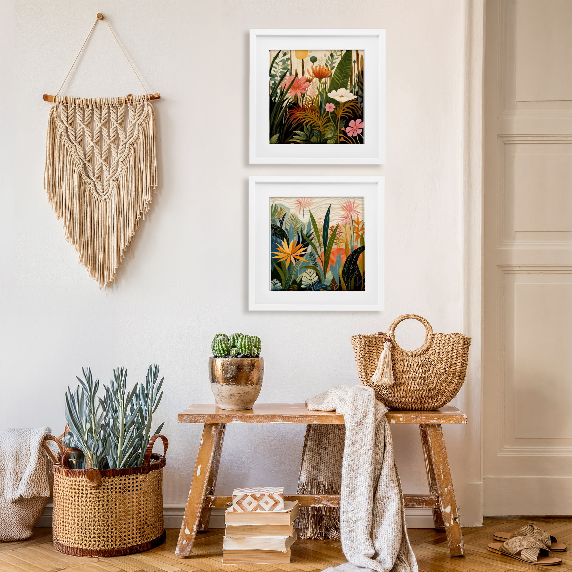 Stupell Industries Botanical Embrace Blooms 2 Piece White Framed Print Under Glass Set, design by Lazar Studio