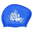 thumbnail image 1 of Gorro de natación para mujer, gorro de natación de silicona para cabello largo con estampado de flores, 1 of 6