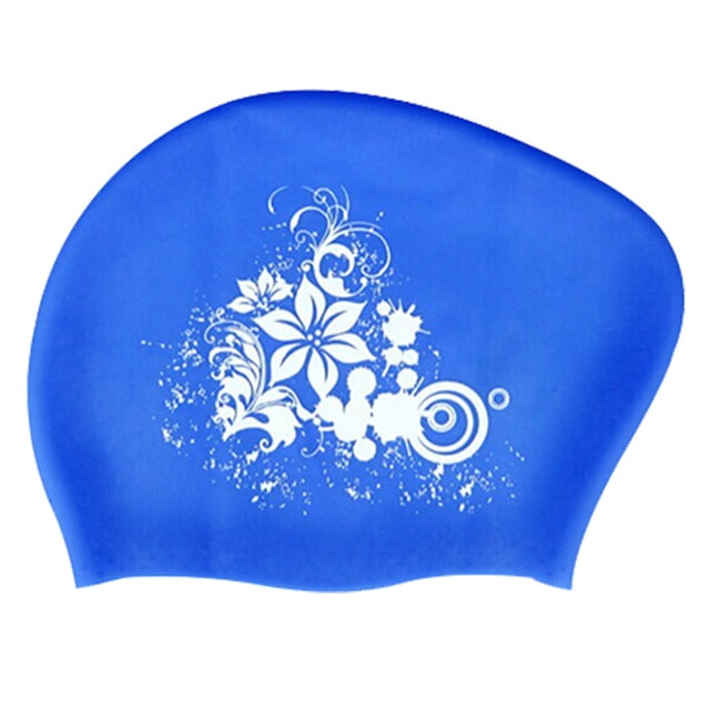 Gorro de natación para mujer, gorro de natación de silicona para cabello largo con estampado de flores