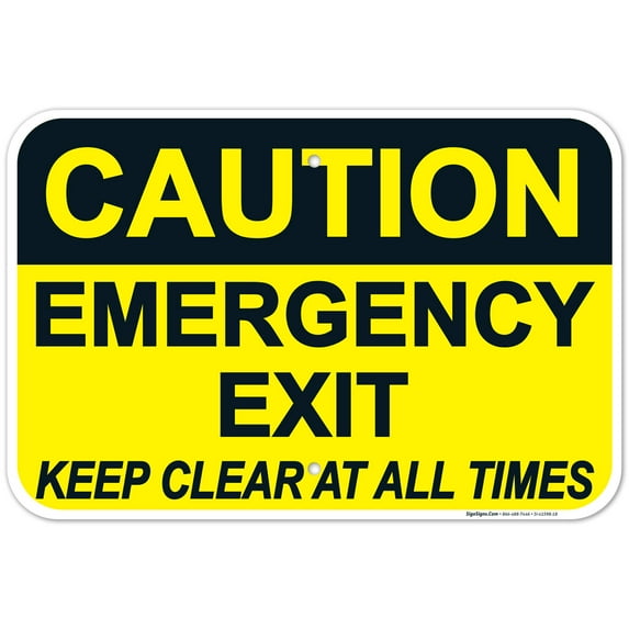 Caution Emergency Exit Keep Clear Sign, 12x18 Aluminum