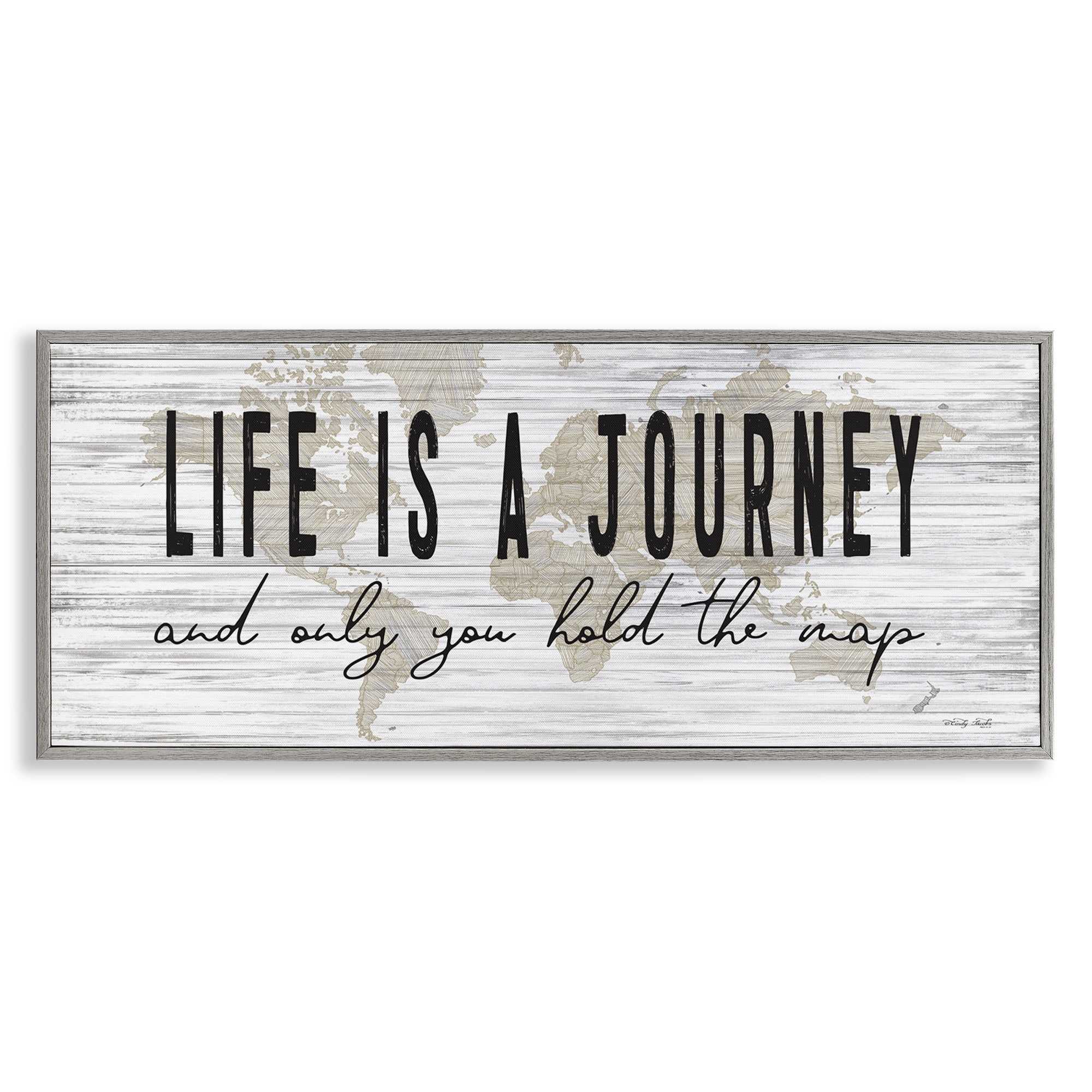 Stupell Industries Life Is a Journey Rustic World Map,30 x 13, Design by Cindy Jacobs