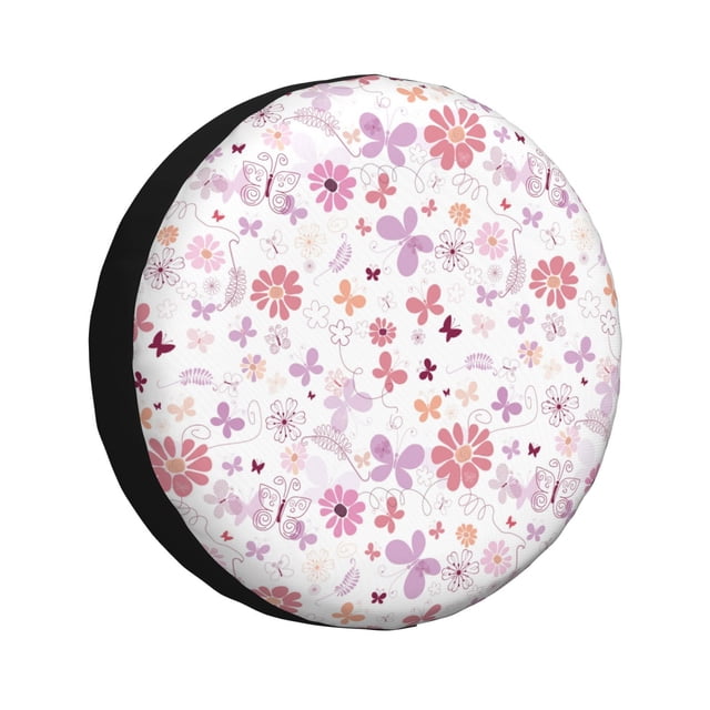 Kdxio Housse de Pneu Imprimé Floral Rétro Imperméable en Cuir, Housse de Roue de Rechange pour Jeep Wrangler Rv SUV Camion Remorque de Voyage-17 Pouces