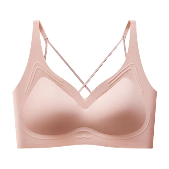 AHTJRT Women's Full Coverage Bras Strappy Crisscross Comfortable Soft Support Everyday Bra Wireless Seamless Buttery Soft V-Neck Bralette Pink L