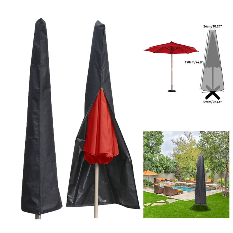 Suits for 7ft to 11ft Umbrellas Large Patio Umbrella Covers Portable Outdoor Market Parasol Cover Waterproof Veranda Umbrella Cover with Zipper and Support Rod Beige Color 