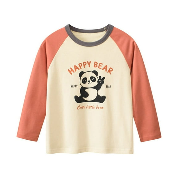 Toimothcn Leisure Tee Shirts For Boy Cute Cartoon Bear Printed Fall Long Sleeve Pullover T Shirts Crew Neck Comfortable Loose Fit Shirt Tops Comfy Toddlers Clothing