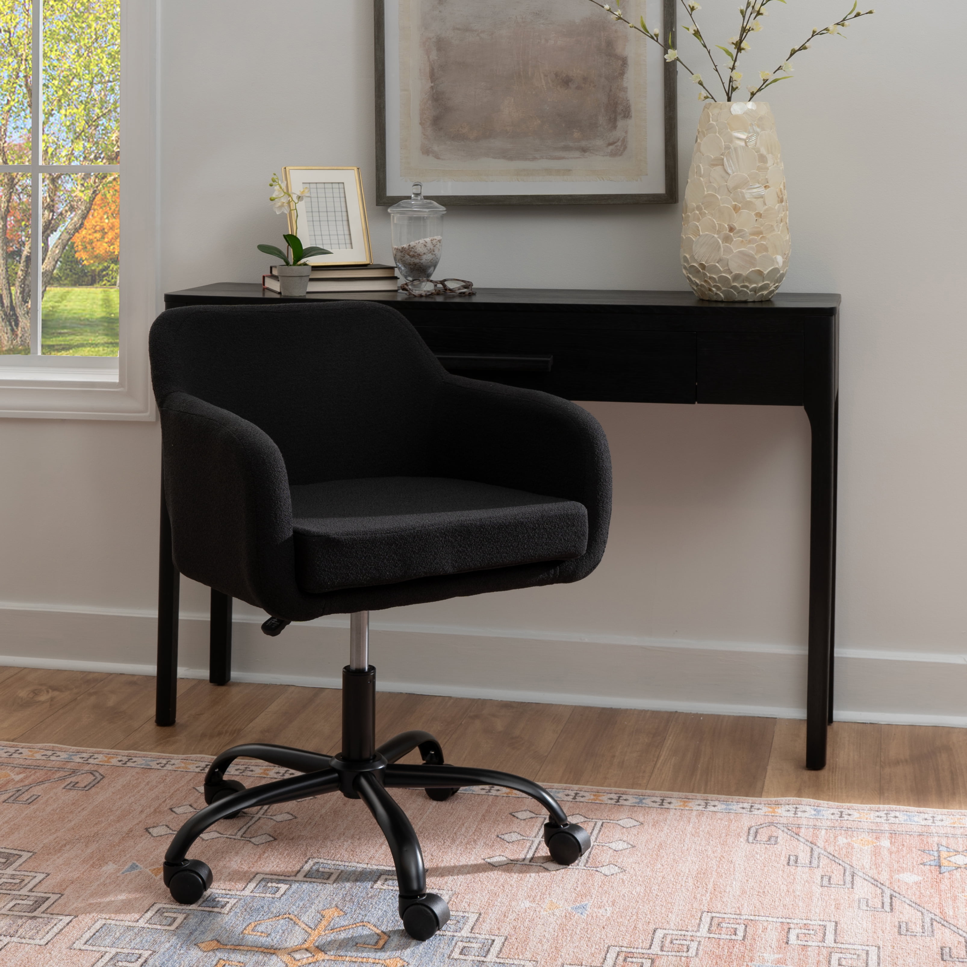 Linon Rylan Office Desk Chair with Adjustable Height and Swivel, Black