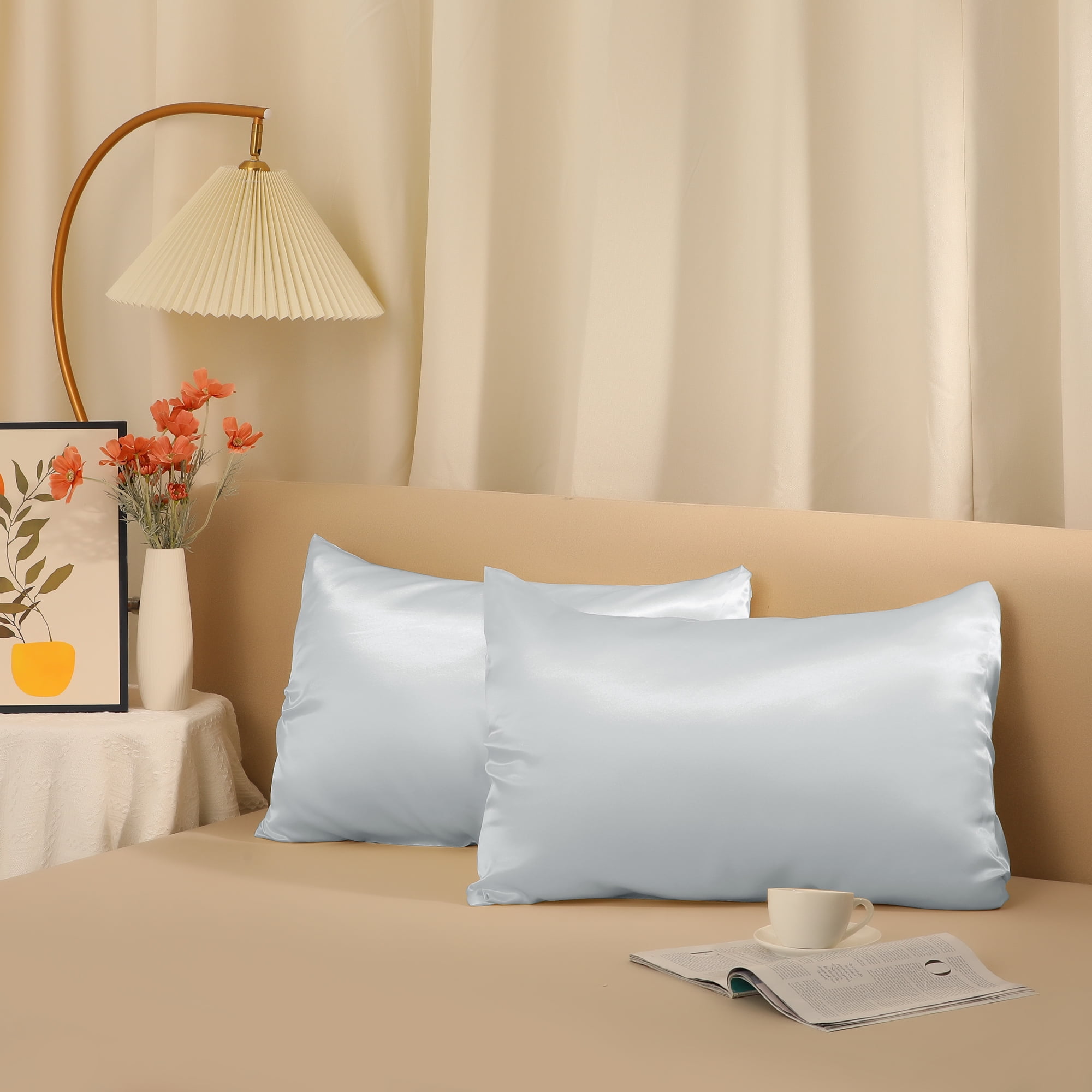Unique Bargains Soft and Durable Envelope Closure Satin Pillowcase (2 Count) Silver Queen