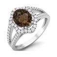 thumbnail image 2 of 2.56 cts Smoky Quartz Split Shank 925 Sterling Silver Solitaire Halo Mother's Day Gift Ring, 2 of 3