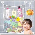 thumbnail image 1 of Bolsa colgante de malla organizadora de juguetes de baño para bebé con ganchos de succión y pegatinas, 1 of 4