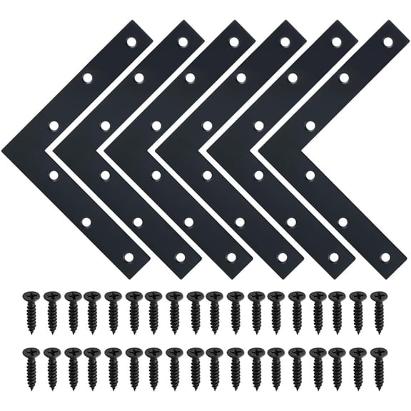 L Brace, 150x150mm / 6" x 6" Metal L Mending Plate L Flat Plate Bracket Stainless Steel Right Angle Corner Brace for Wood Matte Black (6 PCS )