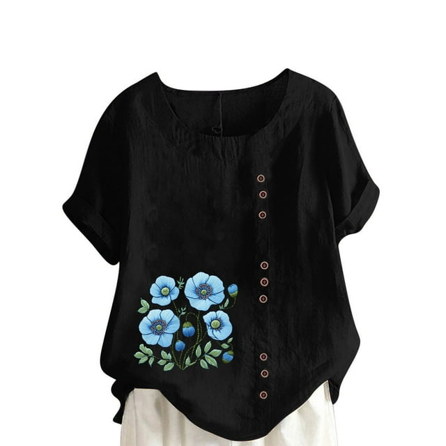 Túnica de Manga Corta Tops para las Mujeres Océano Pescado Impreso Blusa, Ropa Casual Ver Botón Arriba Camiseta