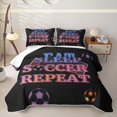 thumbnail image 2 of Feelyou Cartoon Soccer Football Twin Quilt Set for Teens, Eat Sleep Repeat Twin Coverlet Set, Black Blue Pink, 2pcs, 2 of 7