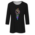 thumbnail image 4 of successthop Mardi Gras 3/4 Length Sleeve Womens Tops Plus Size Crew Neck Polyester Casual Mask Printed Mardi Gras Celebrations Blouse Tops for Mardi Gras Event Purple XL, 4 of 5
