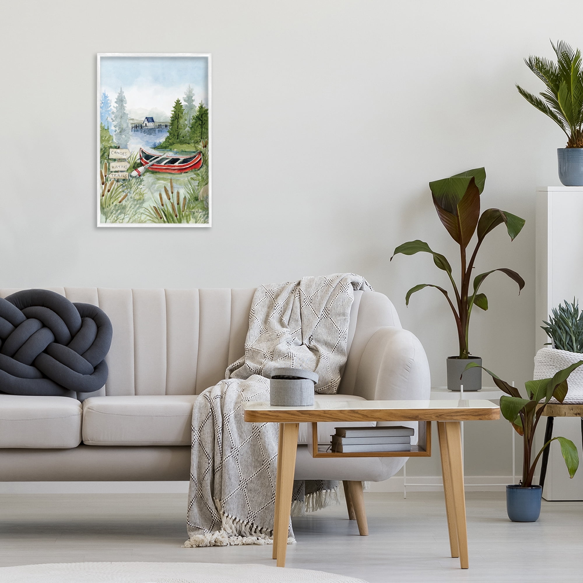 Stupell Industries Canoe On Lake White Framed Giclee Art, design by Susan Winget