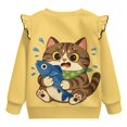 thumbnail image 6 of Yuyamidu Funny Cat Sweatshirt for Toddler Girls 1T 2T Yellow Ruffle Shoulder Long Sleeve Pullover Tops Cute Animal Print Sweatshirt Playwear for School Outdoor Play, 6 of 8