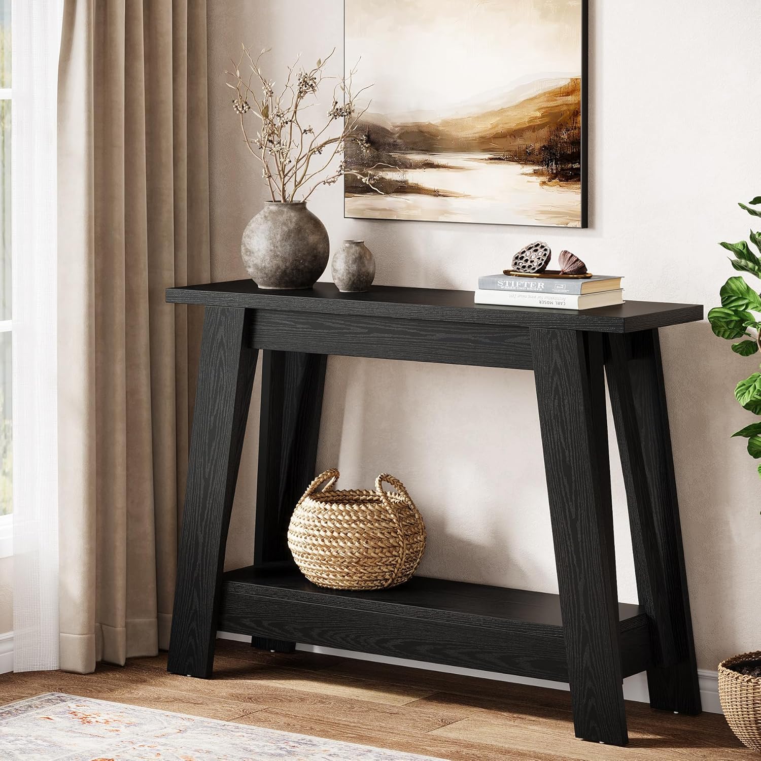 Tribesigns 41.3" Farmhouse Console Table, 2-Tier Wooden Entryway Table with Storage