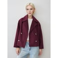 thumbnail image 5 of Women'S Fashionable Commuting Collar Double Row Buckle Short Woolen Loose Coat Rose Red XXXL, 5 of 7