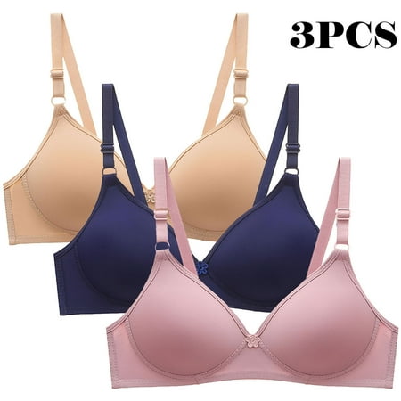 Itsame 3PC Bras for Women s Full Support Everyday Sports Bra Set Two Row Buckle Wireless Comfort Bralette Set Multicolor Size M
