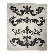 SIDONKU Throw Blanket Warm Cozy Print Flannel Baroque in Flower Style Vintage Flourish Filigree Scroll Ornate Fancy Floral Comfortable Soft for Bed Sofa and Couch 58x80 Inches