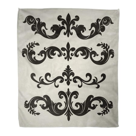 SIDONKU Throw Blanket Warm Cozy Print Flannel Baroque in Flower Style Vintage Flourish Filigree Scroll Ornate Fancy Floral Comfortable Soft for Bed Sofa and Couch 58x80 Inches