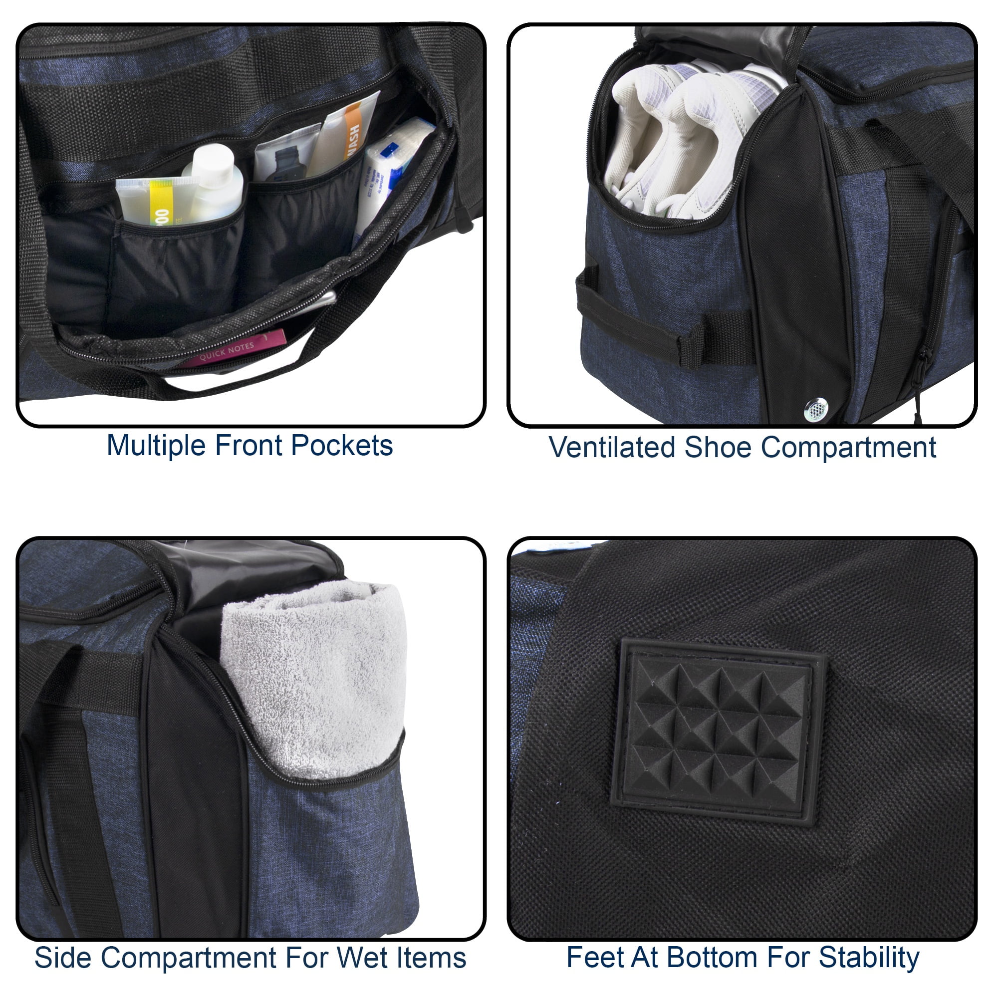 Summit Ridge 24"L Duffel Bag 42 Liter Capacity for Gym Clothes, Sports Equipment, Towels, Sneakers, Travel, Commute in Navy Blue