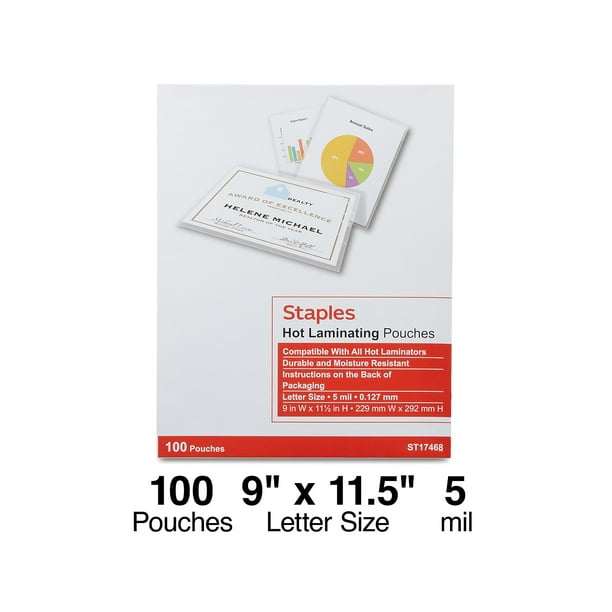 Staples 5 mil Thermal Laminating Pouches Letter Size 100 pack 489526
