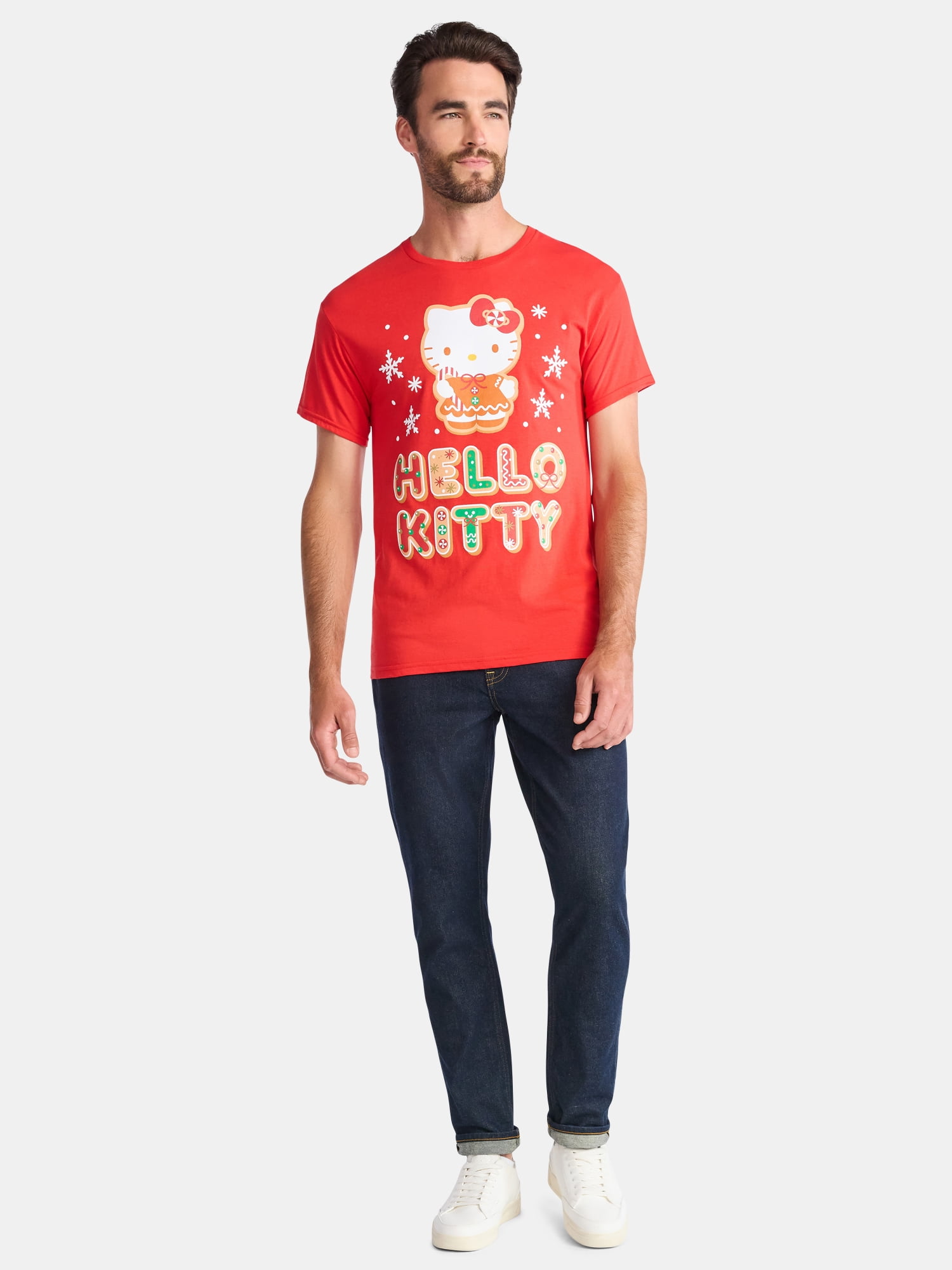 Hello Kitty Gingerbread Men's and Big Men's Holiday Graphic Tee, Sizes S-3XL