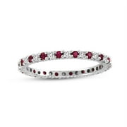 SL COLLECTION 14K White Gold Diamond and Ruby Eternity Band Ring